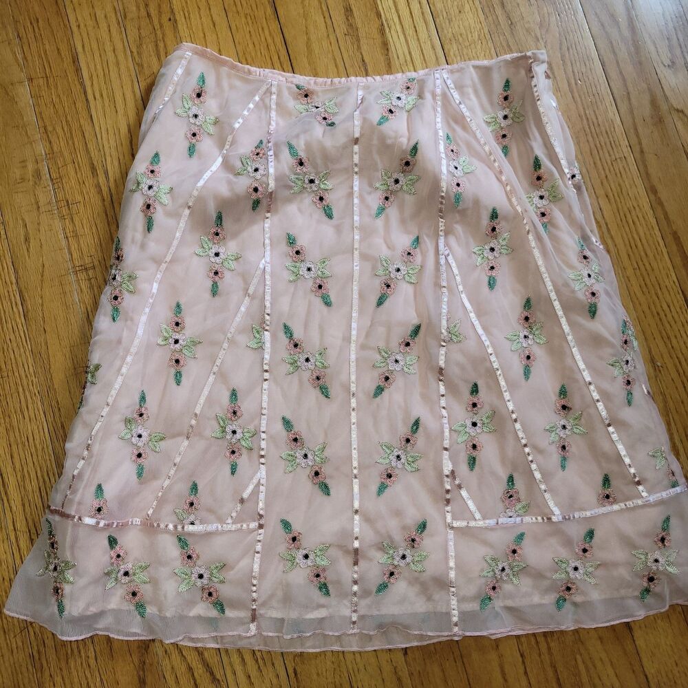 Lord & Taylor id/entity Embroidered Skirt Size 14 Blush Pink Ruffle Hem Boho...